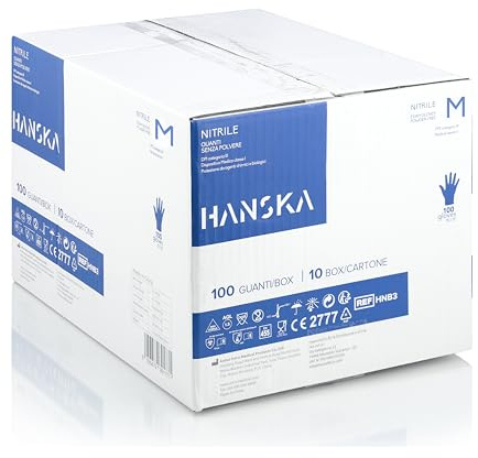HANSKA Lot de 1000 gants jetables nitrile bleu – sans poudre – jetables – ambidextres – non stériles – Base en caoutchouc – Convient pour les domaines médicaux, la manipulation des aliments (1000, M)