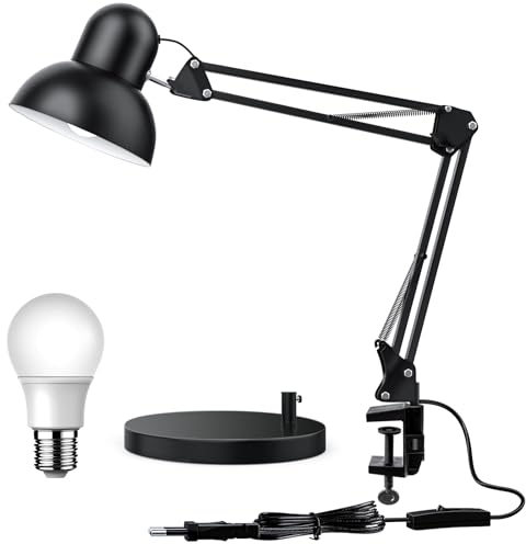WAFTING Upgrade Lampada da Scrivania Grande, Lampada da tavolo Retrò con clip, Lampada da Scrivania a E27 LED con braccio oscillante di 65 cm, per casa o ufficio