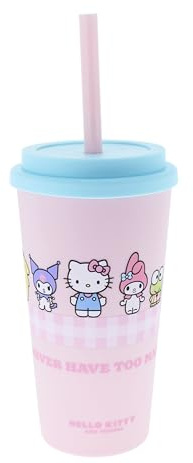 Beaker with Straw | 400ml Drinking Cup for Kids | Cute Water Bottle with Lid | Reusable Cup for School | Hello Kitty Stationery & Gifts
