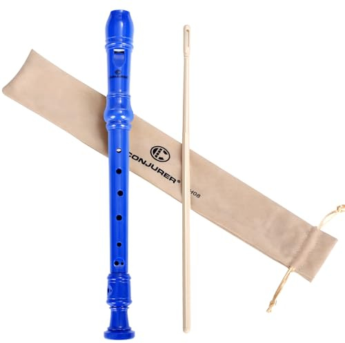 CONJURER Flauta soprano para niños y estudiantes, flauta alemana de 8 agujeros, flauta descendiente ABS, para principiantes, con varilla de limpieza y bolsa, azul oscuro