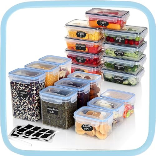 Ordeluxe 18 Contenitori Ermetici per Alimenti,scatola ermetica per alimenti, scatola alimentare in plastica per cucina, conservazione degli alimenti per farina, cereales