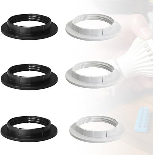 6 Pieza E27 Anillo Reductor de Pantalla de Lámpara Convertidor de Plástico Anillos de Pantalla Lámpara Anillo Retención Lámpara Adaptador Para Montaje de Pantallas de Lámpara (Blanco y Negro)