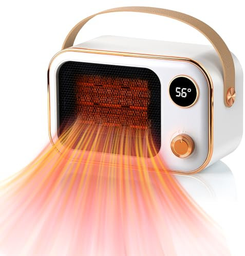 FainFun Riscaldatore d'Ambiente, Mini Stufetta Elettrica Ceramica 1200W, Design antiribaltamento, Stufetta Elettrica Basso Consumo Portatile per Soggiorno, Camera da Letto, Scrivania(Bianco)