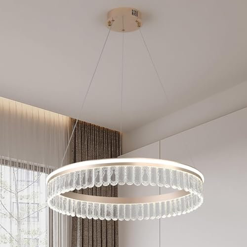 ZenithBeam Lampara ArañA De Cristal,Oro 40Cm Ronda Lampara Colgante Isla Cocina,Led Luz Moderna Colgante 3000K-6000K Regulable LáMparas Colgantes Para El Dormitorio Cocina Estar,Comedor Hall,28W