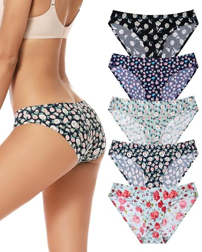 VOENXE Culotte Femme sans Couture,Invisible sous-vêtements Slips Taille Basse,Bas de Bikini Élastique,Culotte Sport Femme,Seamless Women Underwear Panties,Multipack Lot de 5
