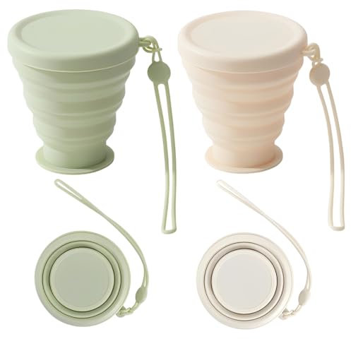 2 Pezzi Tazze di Silicone Pieghevole, 180ml Portatile a Livello Alimentare Senza BPA Coppe da Viaggio Pieghevoli con Coperchio di Sigillatura per Viaggio, Campeggio, Escursionismo e al Lavoro.