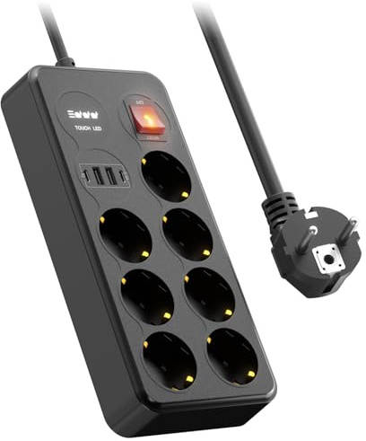 Ciabatta Multipresa con 4 USB,BOCHLION 7 Presa Multipla Salvaspazio, Ricarica Ciabatta Elettrica Multipresa con Protezione Sovratensione Cavo 1.8m-Nero