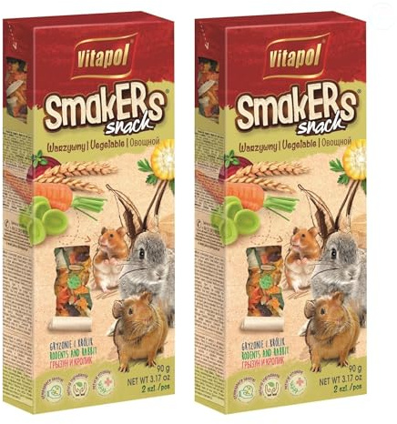 Vitapol Smakers® Natural Treat Sticks for Rodents & Rabbits – Enriched with Fruits, Vegetables, Herbs, Nuts & Probiotic Yoghurt – Healthy Complementary Snacks (12pcs, 540g, Vegetable)