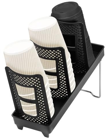 Dispensador de Tazas de Café, Portavasos de Café con Inclinación Ajustable, Dispensador de Vasos Desechables de 3 Compartimentos, Organizador de Taza de Cafe Desechables para Estación de Café, Bar