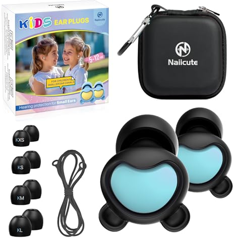 Bouchons d'oreilles pour enfants (6 à 12 ans) – Protection auditive réutilisable pour enfants et petits conduits auditifs, bouchons d'oreille avec cordon pour la concentration, l'anxiété, l'école, la