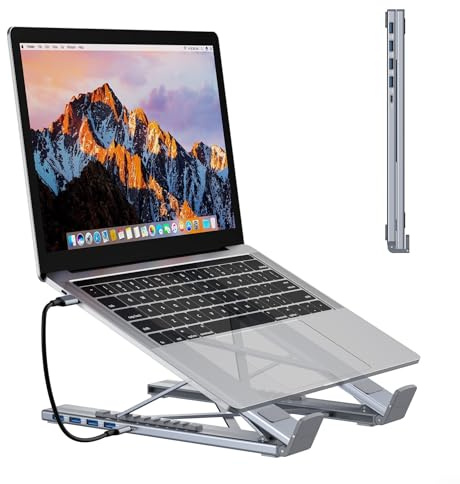 ZMdooreasy Estación de acoplamiento para laptop, base de expansión 5 en 1 de aleación de aluminio con 4 puertos USB 3.0, 9 ángulos ajustables para portátiles y tabletas
