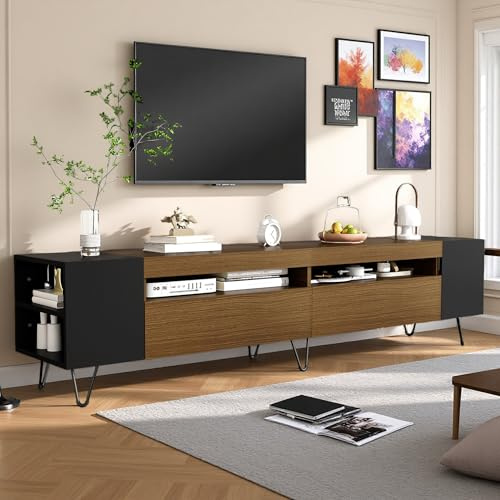 OLIVIBED Mueble de TV moderno con 2 puertas, mueble bajo para TV con compartimento abierto, armario para televisor de hasta 77 pulgadas, mesa de televisión para salón y dormitorio, 180 x 36 x 43 cm