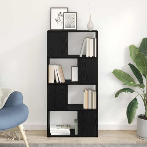 LoogCape Mueble para TV negro, 60 x 24 x 125,5 cm, material de madera, estantería para medios de pared con 4 compartimentos, ahorra espacio para salón, diseño moderno