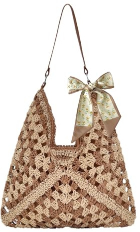 DAVBNM Straw Beach Bag for Women, Straw Shoulder Bag, Summer Tote Bags, Large Weave Handbags for Women, Casual Woven Travel Holiday Bags for Beach Vacation Outdoor Shopping Daily Use