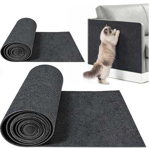 2 Pcs Thickened Self Adhesive Mats, 30cm x 100cm Cat Scratching Mat | Scratch Protection DIY Cuttable Climbing Wall Scratch Pad Anti Scratchs Furniture Protector for Wall (Dark Grey)