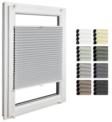 Home-Vision® Premium Doppelplissee Wabenplissee ohne Bohren mit Klemmfix (Weiß-Grau, B70cm x H150cm) Modern Klemmfix Blickdicht Plissee Sonnenschutz Hitzeschutz Jalousie für Fenster Thermo
