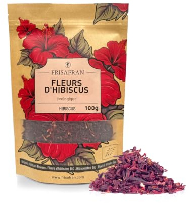FRISAFRAN | Ekologiska Hibiskusblommor 100g | Jamaica blomma | Hibiskus | Jamaicanskt vatten | Hibiskusinfusion | Hibiskuste | Hudreparation | Bulk | Detox | Innehåll | Jamaica blomma