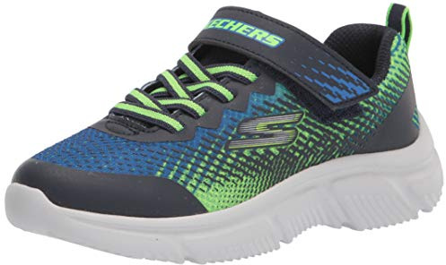 Skechers Boys Go Run 650 Norvo Sneaker, Navy Lime Textile Navy Synthetic Lime Tri, 13 UK
