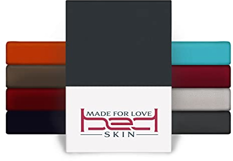 Bedskin Premium Topper Spannbettlaken 140x200 & 160x200 cm – 100% Baumwolle, Jersey Spannbetttuch, für Topper bis 10 cm Höhe (Anthrazit)