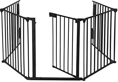 UISEBRT Rejilla de protección para chimenea con puerta, Barrera de Seguridad 300 cm, plegable, para niños mascotas, 5 paneles, Negro