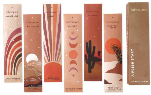 Folkulture Premium Incense Sticks Set (6 Packs, 120 Sticks) | Palo Santo, Sandalwood & Lavender | Charcoal Free | 45 Min Burn | Relaxation & Meditation | Gifts for Her and Him