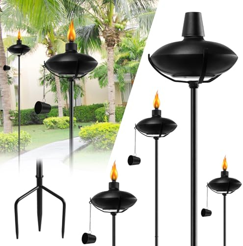 FAN-Torches 6 Pack Home Garden Torch, Outdoor Metal Torch Garden Décor,55-Inch Upgraded Citronella Torches with 3-Prong Grounded Stake, Metal Light Torches for Party Patio Pathway (More Stable)