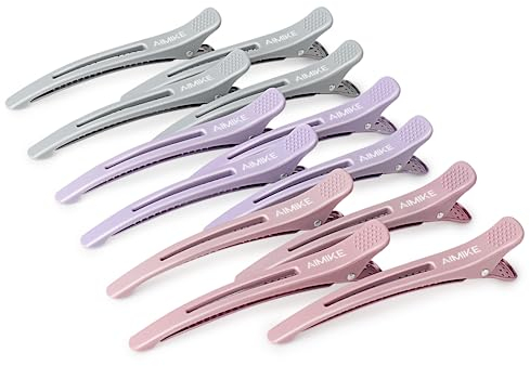 AIMIKE 12 Haarklammern, Haarclips zum Stylen und Schneiden, Abteilklammern Friseur Hair Clips Damen, No Trace Haarklammer mit Silikonband, Haarklammern Friseurbedarf für Dickes & Dünnes Haar- Morandi