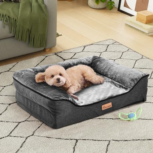 YITAHOME Hundebett Ergonomisches Hundesofa - 71x58 cm Hundecouch weicher Flanell,Dichte seitliche Polsterung, Gute Unterstützung,Geeignet für Hunde Kleiner Größe,waschbar rutschfest Hundebetten,grau