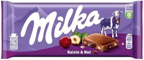 Millka Raisin & Nut Chocolate Raisin and Nut 100 g Chocolate Bar | Pack of 5 | Limited Edition | Juicy Raisins and Crisp Hazelnut Pieces Sold by ESSENTIAL PRODUCTS