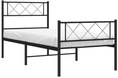 vidaXL Sängram med huvudgavel och fotgavel svart metall 75x190 cm, säng, metallsäng, metall sängram, sängar, metallsängar, metall sängramar, gästsäng