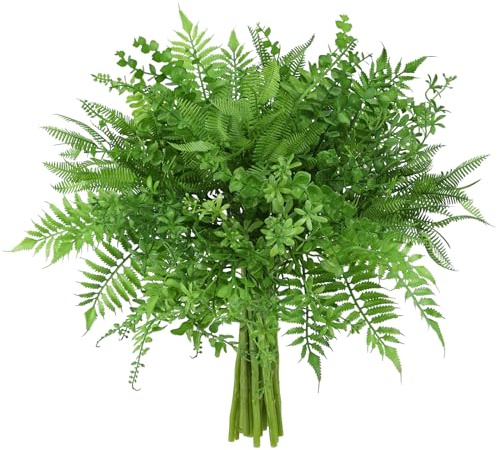 Floralsecret 20pcs Artificial Boston Fern Plants Faux Greenery Eucalyptus Stems for Home Garden Office Floral Arrangements Table Centerpieces Indoor Outdoor Decor