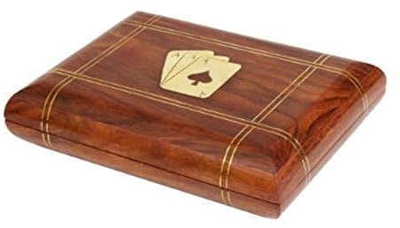 IBLAY Handmade Wooden Playing Card Holder Box for 2 Card Decks -See Through Playing Cards Case 6.5x4.5 inch