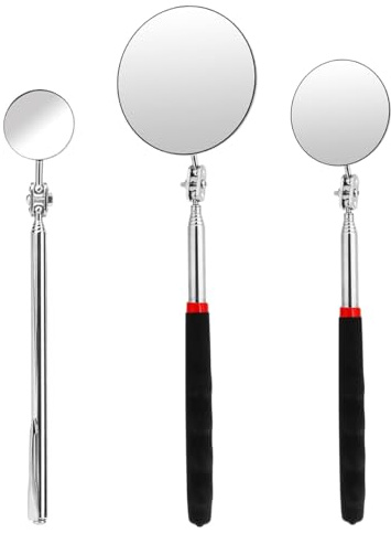 Hsthe Set di specchi di ispezione telescopici per Mare 3 Dimensioni con specchi di Diametro 3/5/8,2 cm, Manici estensibili 17,7-50,4/26-85/26-88 cm Strumento Versatile per l'autoveicolo, la casa