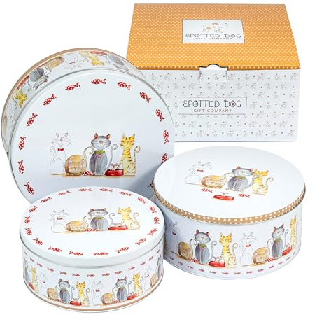 SPOTTED DOG GIFT COMPANY Keksdosen-Set 3-teilig, Gebäckdosen, Vorratsdosen, Plätzchendosen, Blechdosen, Keksdose Weihnachten aus Metall mit niedlichem Katzenmotiv, Geschenk für Katzenliebhaber