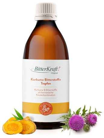 BitterKraft! Original Kurkuma Bitterstoffe Tropfen 200ml – BIO & vegan – mit Kurkuma & traditionellen Bitterkräutern – 100 % Natur – Made in Germany