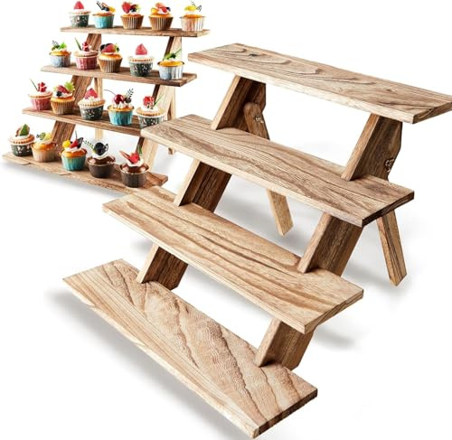Soporte de madera de 4 niveles, expositor, mostrador de cocina, estantería, organizador de perfume, soporte para figuras, postres, fiestas, maquillaje, colección de muñecas, especias