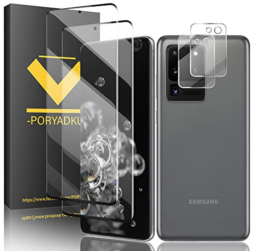 IKABO [2+2 Pack] Tempered Glass For Samsung Galaxy S20 Ultra Screen Protector[2 Pcs]+ Camera Lens Protector[2 Pcs], Anti-Scratch, Fingerprint Compatible with S20 Ultra Glass Screen Protector