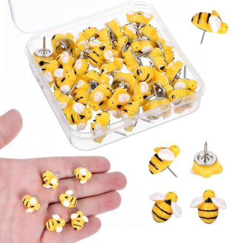 40pcs Cute Push Pins for Cork Board, Bee Push Pins Bulk, Bee Pushpins for Cork Board,Bulletin, Photos, Office or Home Decoration