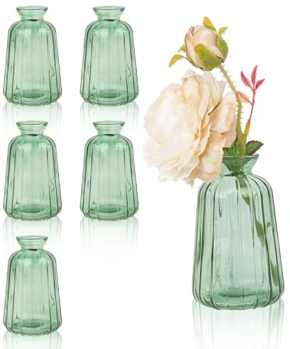 Lot de 6 petits vases en verre pour décoration de table de mariage (11 × 6,5 cm, vert clair)