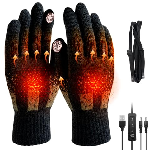 LYPPUL Gants Chauffants USB pour Homme et Femme, Gants D'hiver pour écran Tactile avec Température Réglable, Gants Chauffants Double Face USB, Gants Chauffants Lavables pour Randonnée, Vélo, Ski(Noir)