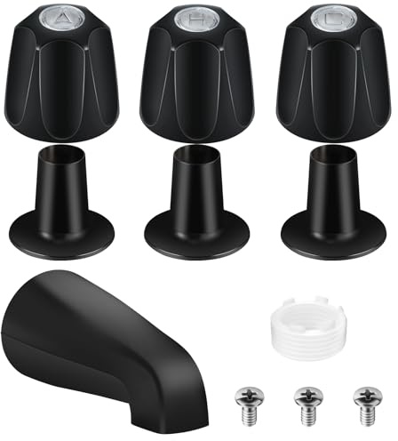 Matte Black Bath Tub Spout Shower Trim Kit, with 3 Shower Knob, Compatible with Price/Pfister Verve Tub/Shower Faucet Handle Set, for 1/2'' Pipe MALE Thread Connection, 3/4'' IPS Pipe Inside Thread