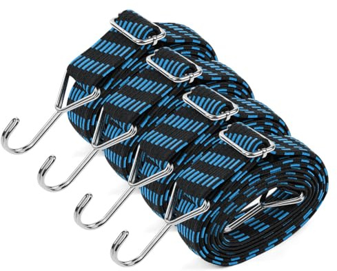 vsshe 4 Pezzi Corde Elastiche con Gancio, 2M Regolabili piatte Elastici, Cinghie elastiche, Elastici Con Ganci Regolabili, per Teloni, Campeggio, Portapacchi, Auto, Bici, blu (30 mm)