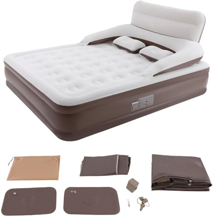 ROGONPDK Colchón de aire doble, colchón hinchable portátil con cabecero y almohada, colchón inflable doble, cama de coche, cama de aire, para camping y uso en casa