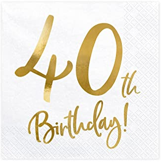 Party Deco Serviettes en papier pour anniversaire 40 ans avec inscription dorée 33 x 33 cm