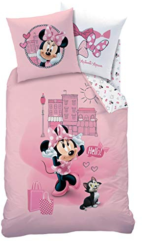 Minnie Maus Flannel/Biber Bettwäsche Bettbezug 135x200 80x80 · Kinderbettwäsche für Mädchen · Disney`s Minnie Mouse · 2 teilig · 1 Kissenbezug 80x80 + 1 Bettbezug 135x200 cm