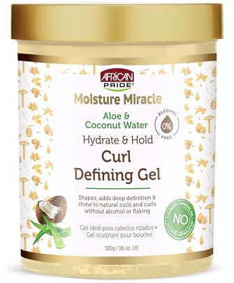 Afrikansk pride fukt Miracle Hydrate & Hold Curl Defining Gel för lockigt och lockigt hår, kontrollerar frizz, återfuktande, definierar spolar och lockar, inga mjäll, 510 ml