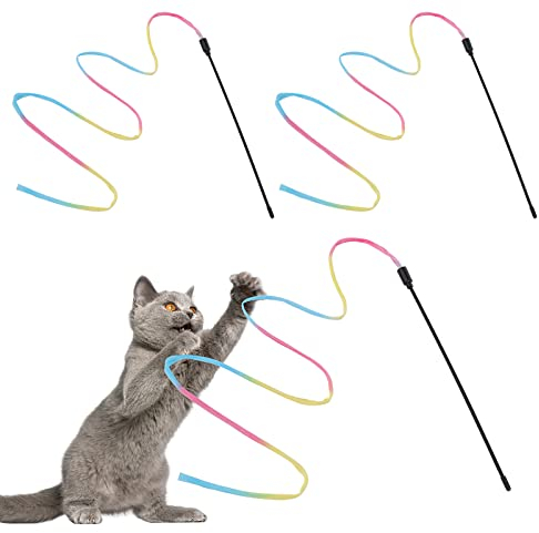 Molain Cat Zauberstab Regenbogenspielzeug 3pcs Rainbow Ribbon Zauberstab für Kitten Training Rainbow Ribbon Zauberstab Interaktiver Catcher Teaser Zauberstab für Kitten Cat Exerciser(30cm)