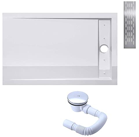 doporro Piatto Doccia con Piletta 100x120x5cm, Piatto Doccia Rettangolare in Acrilico incl. Piletta di Scarico (AL01) Xetro04W, Bianco