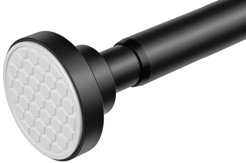 AIZESI Black Spring Tension Curtain Rods Shower Curtain Rod for Bathroom, Shower Rod 107-185CM Adjustable,Spring Tension Curtain Rods, Rust-Resistance, Non-Fall Down, No Drilling