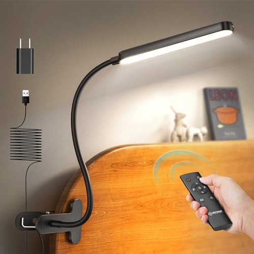 Glocusent 5W Multi-Purpose Clip On Light, 38 LEDs Bed Light, Eye Caring Reading Lamp, 5 Color & 5 Brightness with a Remote, 30-Min Auto Off Timer, Perfect for Desk, Bed Headboard and Computers